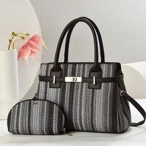 Bohemia Style Colorful Stripped Tote <b>Bags</b> Outdoor Travel <b>Working</b> Handbag Purse Set 2PCS - Product Image 1