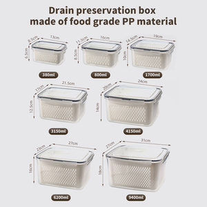 Boîte de rangement en plastique scellée de qualité alimentaire pour réfrigérateur de cuisine, organiseur de légumes et de fruits <span class=keywords><strong>avec</strong></span> panier de drainage - Product Image 3