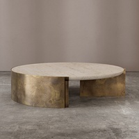 Table basse en travertin doré de luxe italien, design haut de gamme, sur mesure, style moderne minimaliste, meubles en pierre pour la maison
