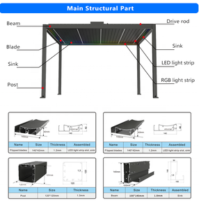 Pérgola Moderna para Exteriores con Techo de Lamas, Soporte OEM, Impermeable, de Aluminio para Jardín/Patio, Modelo H180 - Product Image 6