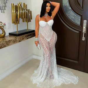 knee length dresses for ladies Women's Transparent Lace S-L Fashion Designer Dresses (Long) –  International Women's Clothing main image 0