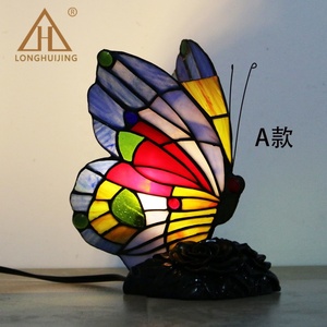 LongHuiJing Tiffany Style Stained Glass Accent Lamp Resin Base <b>Night</b> <b>Light</b> Stain Glass Home Decor Butterfly Lamp - Product Image 3