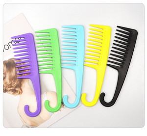 Home Hair Styling Plastic Large Knife <b>Comb</b> Curved Hook <b>Wide</b> Tooth Hollow Grid 20cm Women Curling Anti-Static Detangling <b>Comb</b> - Product Image 3