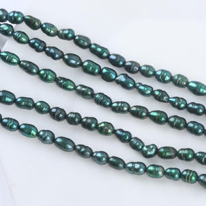 Perlas de Agua Dulce Naturales en Forma de Arroz, Color Verde Pistacho, 18cm 4-5mm, Semiterminadas en Hilo para Collar DIY, Venta al Por Mayor - Product Image 2