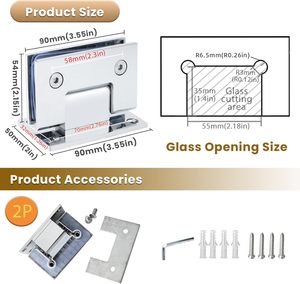 Bisagras Plegables de Acero Inoxidable para Puerta de Ducha de Vidrio, Tornillos Ocultos con Cubierta, Herrajes para <span class=keywords><strong>Mampara</strong></span> de Ducha y <span class=keywords><strong>Bañera</strong></span> - Product Image 2