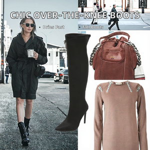 European and American Fashion New Autumn/Winter Over-the-Knee Zip PU Pointy Heel Large Foreign Trade Women's <b>Boots</b> - Product Image 2