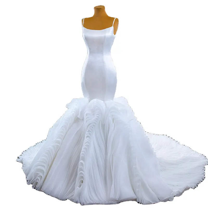 2022 New Simple White Satin Sling Halter Ladies Mermaid Wedding Dress