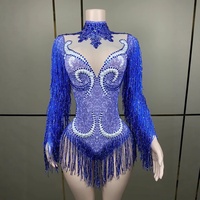 Robe de danse sexy pour femme, effet brillant, pour spectacle, chanteuse de discothèque, danseuse, costume de scène, vêtements brillants avec strass, manches longues