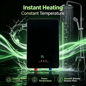 <span class=keywords><strong>Chauffe</strong></span>-<span class=keywords><strong>eau</strong></span> électrique instantané sans réservoir OEM ODM personnalisé, en verre noir avec LED verte, thermostatique, à fixation murale, pour hôtels et usines - Product Image 3