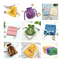 Pochette en velours double face multicolore avec cordon de serrage, personnalisable avec logo OEM, épaisse, pour le rangement de bijoux et l'emballage de bagues