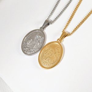 Pendentif Saint Raphaël Religieux en Acier Inoxydable Plaqué Or 18K Collier à Breloques Rondes Archange St <span class=keywords><strong>Gabriel</strong></span> pour Hommes et Femmes - Product Image 4