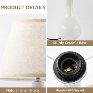 Bulk Order Modern Ceramic Nightstand <strong>Lamp</strong> 18 Inch <strong>Tall</strong> Beige <strong>Shade</strong> for Hospitality and Housing Projects - Product Image 3