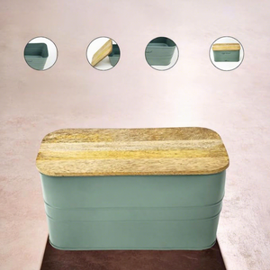 Boîte à pain avec couvercle en bambou, récipient alimentaire hermétique empilable, 30x16.5x13.5 cm, vert - Product Image 6