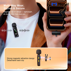 Set <span class=keywords><strong>de</strong></span> Micrófonos Lavalier Inalámbricos con 4 Mini Micrófonos <span class=keywords><strong>de</strong></span> Clip, Pantalla OLED, Batería <span class=keywords><strong>de</strong></span> 5-6H para Transmisión en Vivo desde Smartphones y Enseñanza - Product Image 5