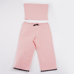 Conjunto de Verano, Nuevo, Moderno, Informal, Top Tubo, Pantalones Cortos a Media Pierna, con Encaje, Lazo, Bloques de Color, Dos Piezas, para Mujer - Product Image 6