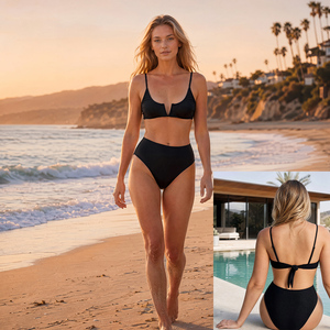 Disponibile: Set Bikini Due Pezzi da Donna in Tan e Nero, Spandex/Poliestere, Asciugatura Rapida, Ecologico, Costume da Bagno Estivo, Dì Addio alle Linee del Sole - Product Image 2