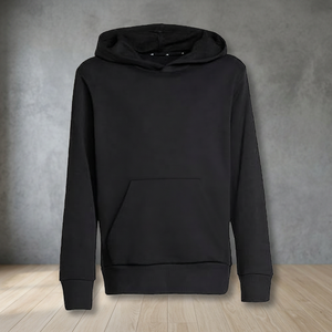 Men's <b>Black</b> Hooded Sweatshirt Regular Fit Casual Solid Color Knitted Cotton Pullover with Front Pocket Autumn Wear - Product Image 3