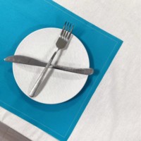 Set de table et serviette en coton jetables, lavables, écologiques, personnalisés avec logo et motif d'hôtel, couleur turquoise, pour restaurants