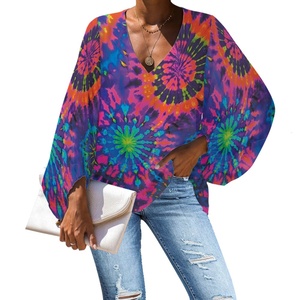 Vente en gros de tuniques de luxe col en V <span class=keywords><strong>grande</strong></span> <span class=keywords><strong>taille</strong></span> pour femmes, t-shirt ample avec impression de fleurs de soleil, chemises et chemisiers à manches longues pour femmes - Product Image 3