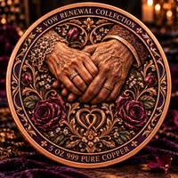 Pièce commémorative personnalisée en cuivre pur .999 de 5 oz pour renouvellement de vœux, souvenir en métal en relief 3D, cadeau de renouvellement de vœux de mariage