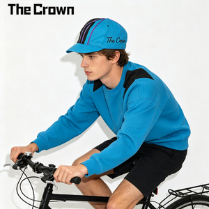 Custom Nylon Cycling <b>Cap</b> With Two-Tone Color-Block Wholesale Bulk Triple Stripe Velcro Closure Split Script <b>Hat</b> Manufacturer - Product Image 1