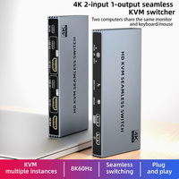   Commutateur KVM 2 entrées 1 sortie à écran partagé, répartiteur d'écran 4K, synchroniseur clavier et souris 2 ports