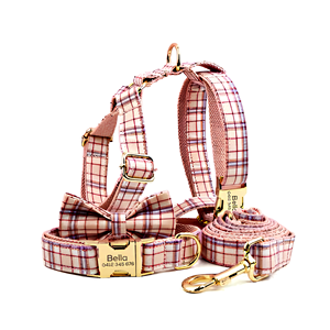 สายจูงสุนัขแบบต่างๆผ้าไนลอนบุนวมสีพื้นสีชมพูอ่อนจับคู่กับหูกระต่ายได้ตามต้องการ - Product Image 1