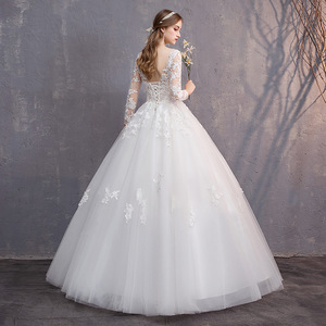 Dreamy Light Wedding Dress White Floor Length Empire Waist Sweetheart Neckline Floral Print Bridal Gown For Petite Women - Product Image 2