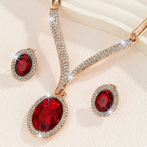 שרשרת סגסוגת אבץ יוקרה אופנתית משובצת אבני חן לבנות ושרשרת קריסטל אדומה - Product Image 6