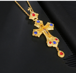 Collar con colgante de cruz de Jesús, collar con colgante de Cruz larga, de aleación de diamantes de cristal - Product Image 6