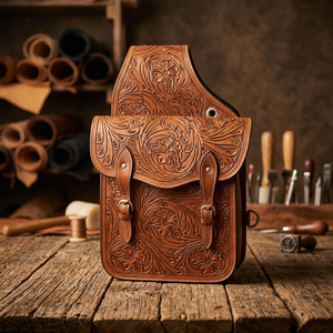 Nouvelle Sacoche de Selle Western en Cuir Grainé Épais Léger et Respirant, Absorbant la Transpiration, Personnalisable, avec Conchos Argentés - Product Image 2