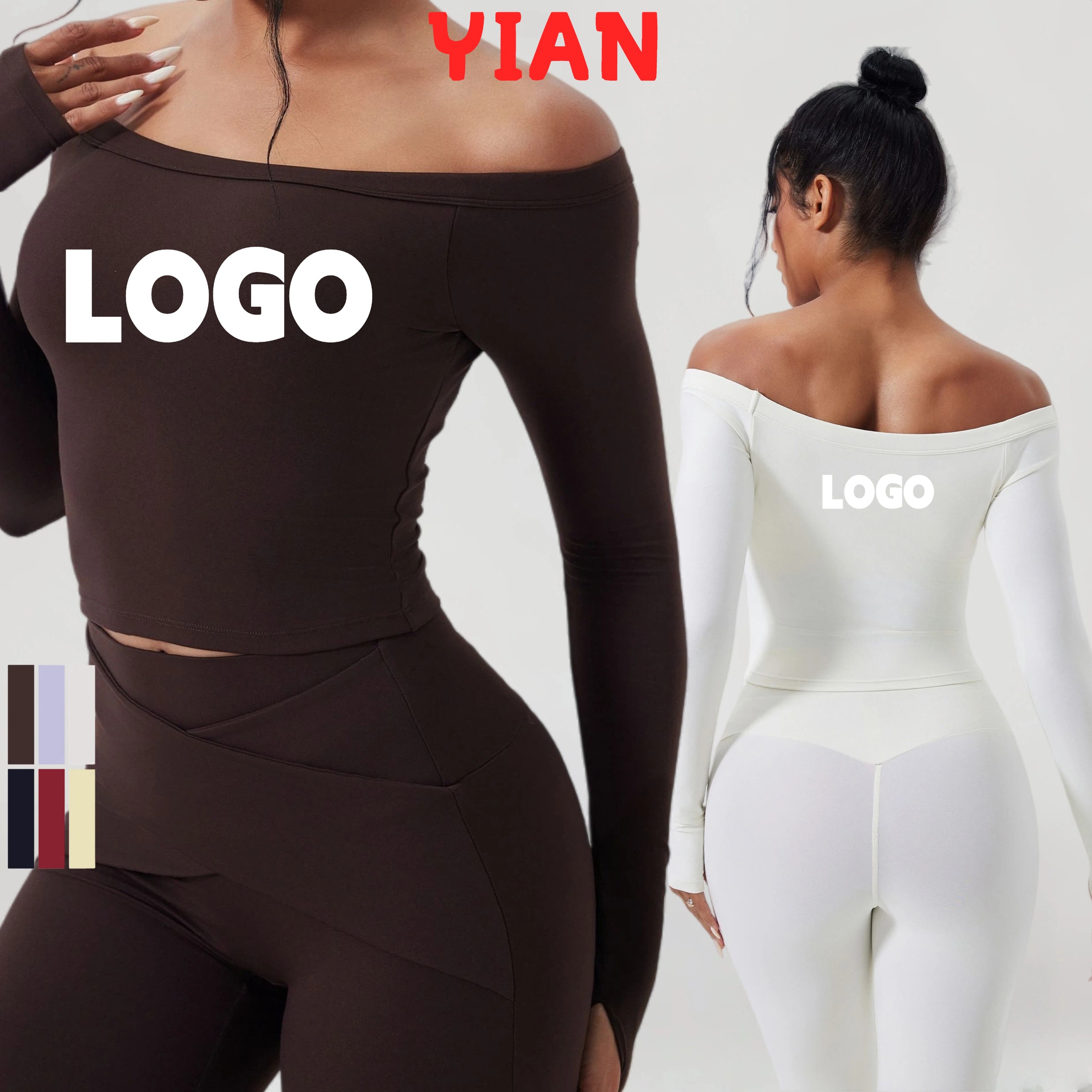 New Autumn Winter Off the Shoulder Plus Size Yoga Tops Long Sleeves Quick Dry Yoga Sports Casual Running Fitness Tops