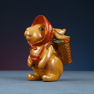 Figura de conejo de cobre con cesta de zanahorias, decoración para el hogar y la oficina, regalo de cumpleaños, decoración para sala de estar, forma irregular, pieza única - Product Image 3