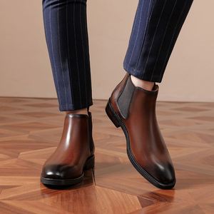 Bottines Chelsea d'hiver pour hommes, chaussures en cuir véritable pour hommes - Product Image 4