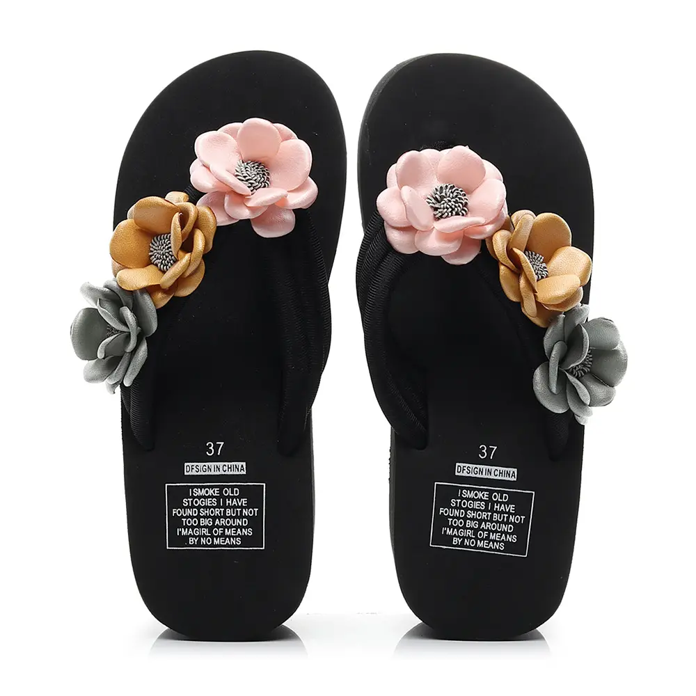 2022 꽃 상단 여성 신발 미끄럼 방지 두꺼운 플랫폼 캐주얼 플립 플롭 샌들