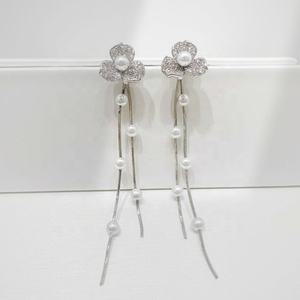 Boucles d'oreilles pendantes longues en argent 925 plaqué argent, avec chaîne de perles et pompon, style rétro, pour femme, bijoux fins, idéales pour les soirées, prix usine - Product Image 2