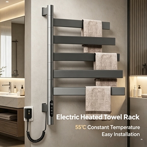 AIKEHAN <strong>Free</strong> <strong>Standing</strong> 304 Stainless Steel <strong>Heated</strong> <strong>Towel</strong> <strong>Rail</strong> Electric <strong>Towel</strong> Warmer with Heater >60cm for Bathroom Black - Product Image 4