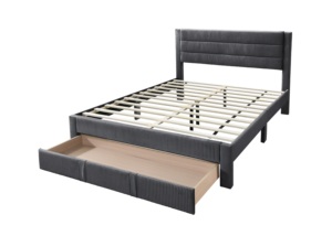 Lit de luxe moderne et élégant, taille standard, réglable, avec tiroir de rangement et tête de lit en velours côtelé anthracite - Product Image 6