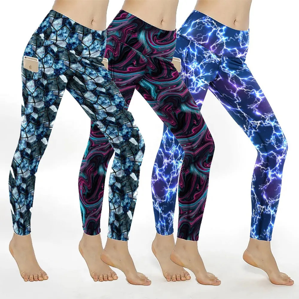 OEM Customized Allover variety Print Marble Galaxy Super soft Brushed Sports Leggings 3D Printed Women Elastic Sexy Leggins