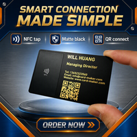 Carte de visite numérique en métal NFC noir mat de luxe avec gravure de code QR, toutes les couleurs de cartes NFC en métal avec découpe pour laser