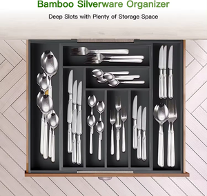 Vente chaude Bambou Boîte De Rangement Réglable <span class=keywords><strong>Tiroir</strong></span> Diviseur Organisateur pour Ustensiles De Cuisine Comme Fourchette Couteau Couverts ou Vaisselle - Product Image 5