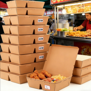 Custom Takeaway Food Container 4 2 Compartment Disposable Paper Box <b>Packaging</b> Eco Friendly OEM ODM Wholesale Price - Product Image 3