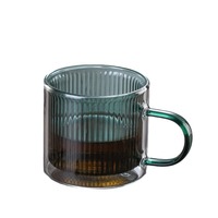 Tasse à café en verre à double paroi avec poignée pour latte, thé, lait, eau, usage domestique, tasse en verre rayée colorée 240 ml en vrac