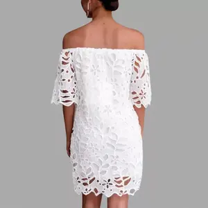 Custom Line-neck Women's Casual Dress Fashion Elegant Lace Patchwork Short Summer Dress