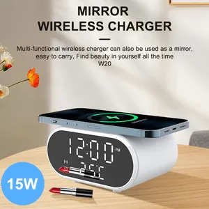 Chargeur sans fil 4 en 1 quatre en un multifonction pour téléphone portable Chargement rapide Horloge Alarme Miroir Chargeur sans fil