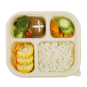 Biodegradable Corn starch PP Plastic Takeaway Hot Fast Food Packing Box Tray To Go 4 Compartment Disposable Food Container