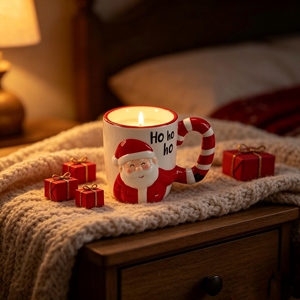 Bougie en céramique Holly <span class=keywords><strong>Jolly</strong></span> Dachshund avec motif de chapeau et écharpe de Père Noël, décoration de fête de Noël - Product Image 6