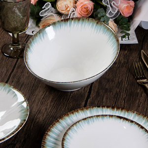 Vintage Dinner Plate and Bowl Set Crockery Dishes Set Reactive Glaze Porcelain Dining Tableware Nordic Dinnerware for Restaurant - Product Image 4