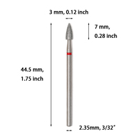 Fraise à ongles conique diamantée professionnelle rouge 3.0x7.0 pour manucure russe, coupe-cuticules, et polissage de gel