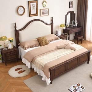 American-Style Retro 1.5-Meter and 1.8-Meter Wooden <strong>Beds</strong> with <strong>Storage</strong> Soft-<strong>Padded</strong> and Retro Styled - Product Image 4